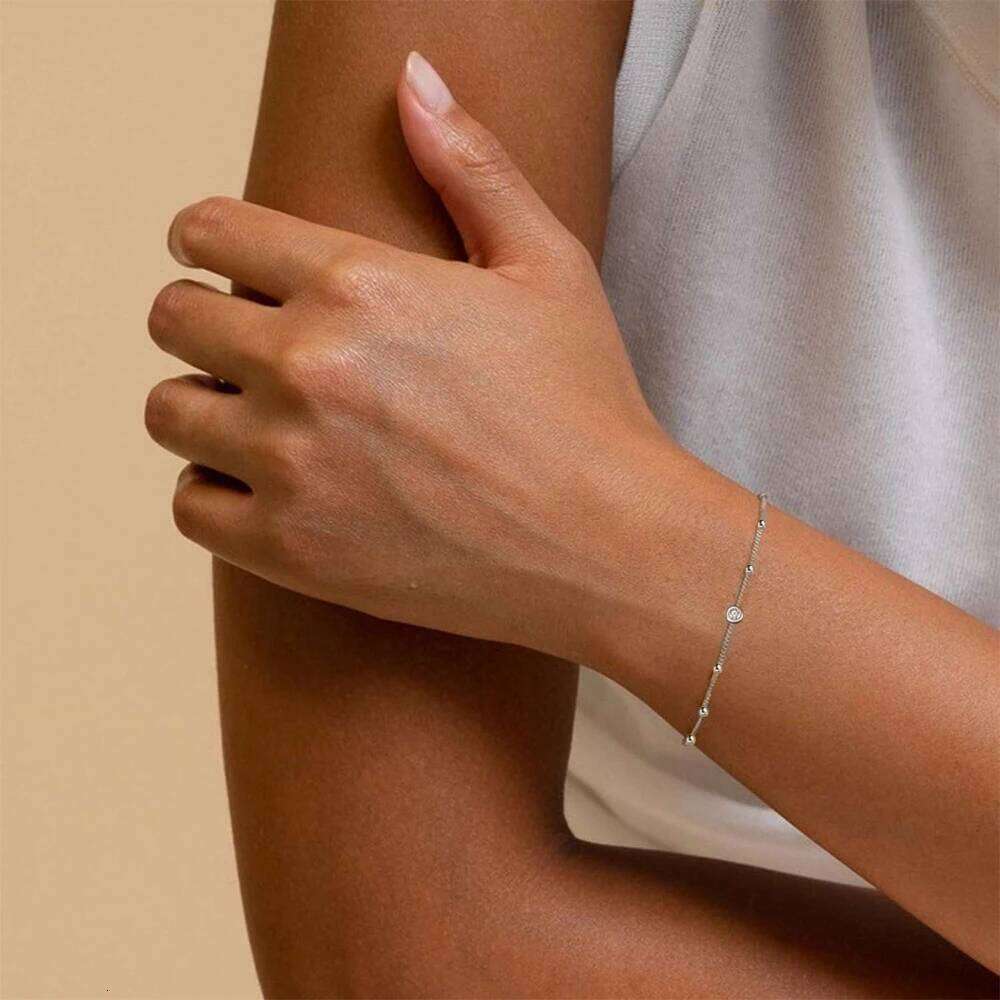 Aide Ball Bead Chain Bracelet For Women, 18k Gold Plated 925 Silver Thin Link Layered Hand Wristband Christmas Gift Jewel