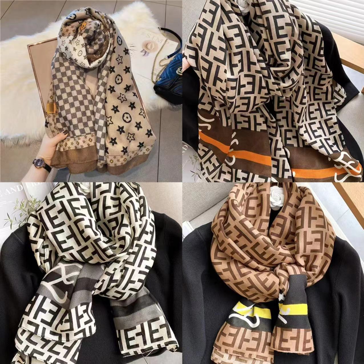 Designer Women's Versatile Letter Super Large Spring and Autumn Cotton and Hemp Texture Scarf Artistic Women's Winter Wearing Scarf Women