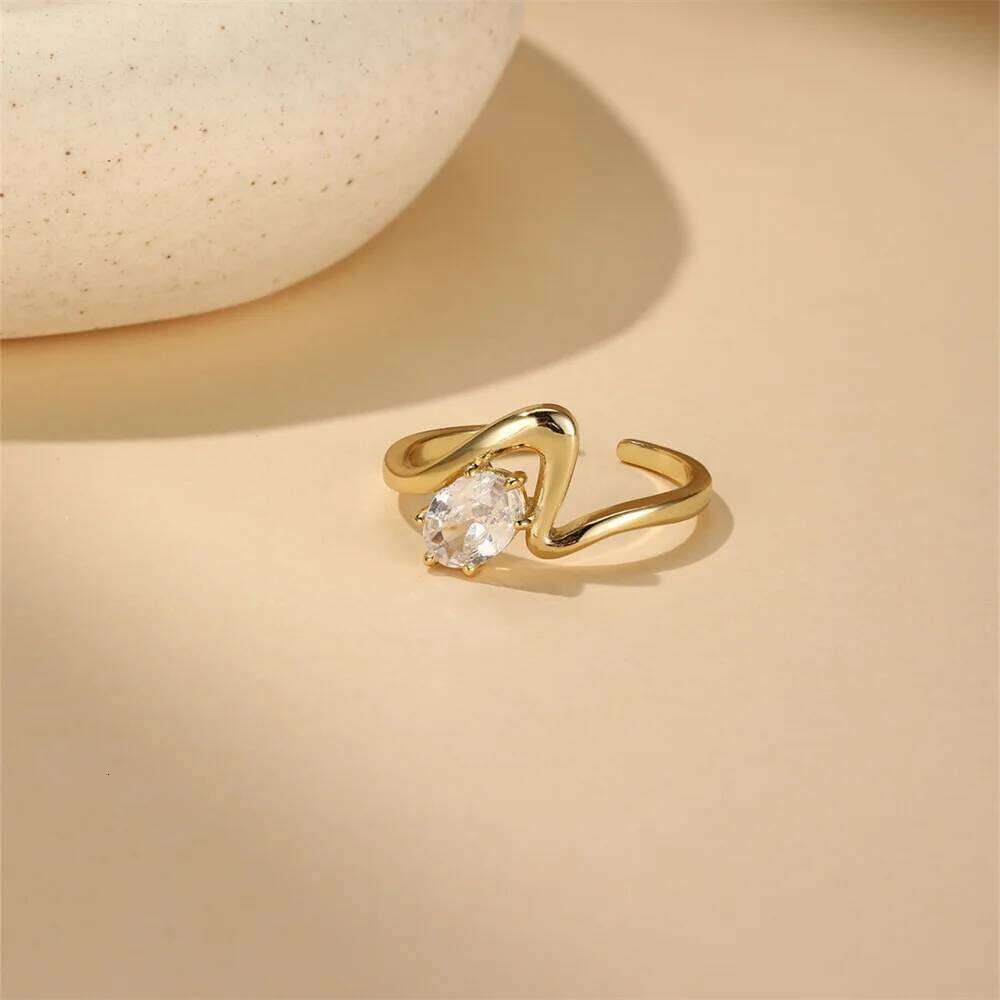 Aide 925 Sterling Silver Big Waterdrop Zircon Wavy Ring INS Fashion Minimalist Geometric Lines Wedding Party Anillo Jewelry