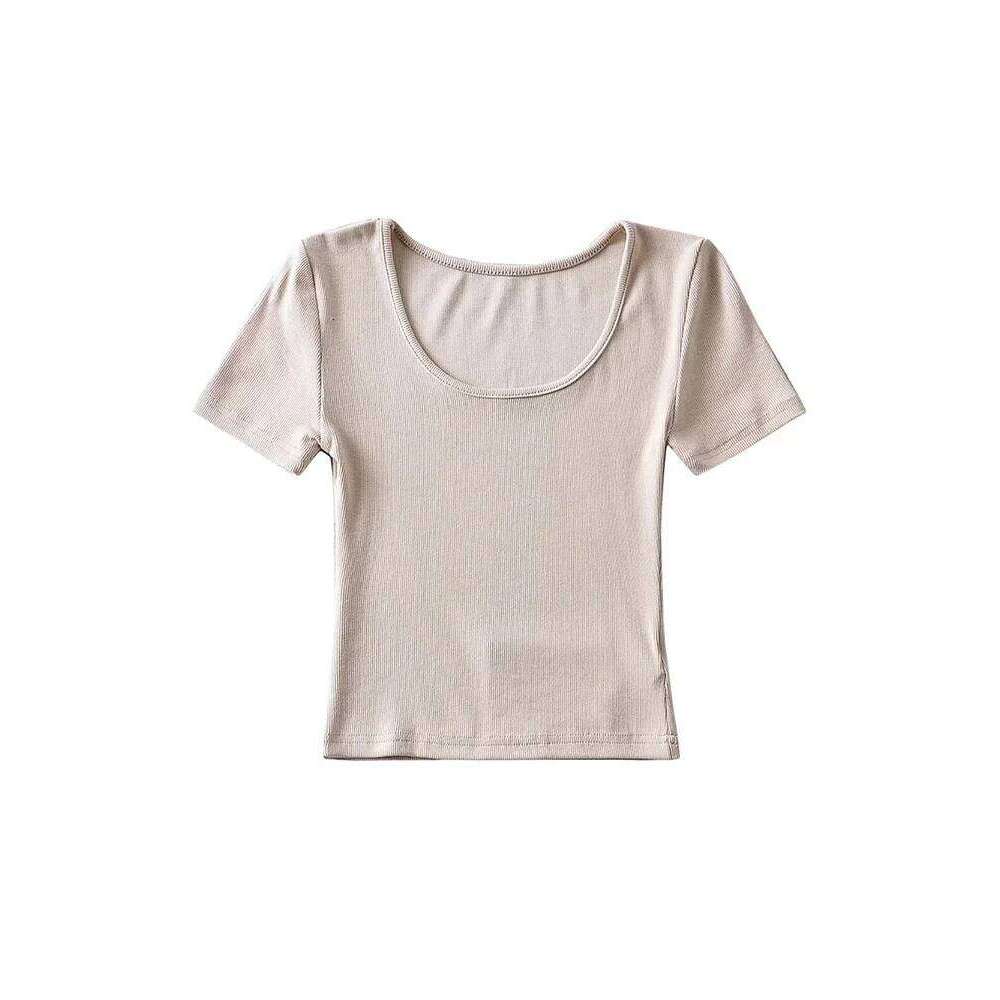 Casual Summer Woman Slim Fit T-shirt Tight Short-Sleeve O-neck Tee Crop Tops