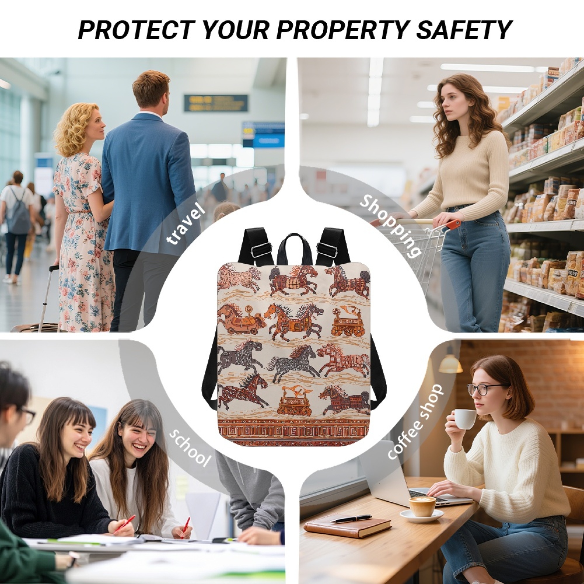 Custom H Designer Fashion Anti Theft Backpack Luxury Horse Pattern Unisex Full Print Backpack Laptop Bag Travel Bag H33