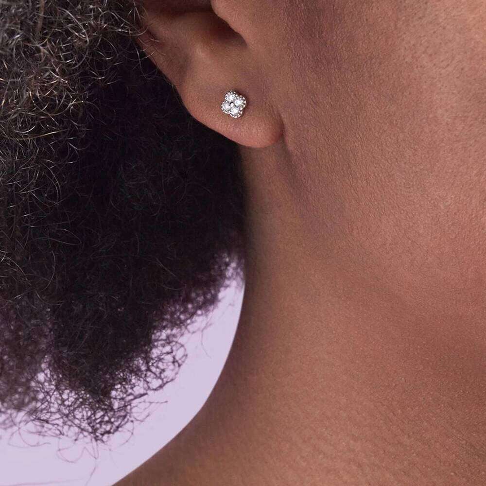 Aide 925 Sterling Silver Cute Turquoise Zircon Mini Small Four Petal Flower Stud Earrings for Fashion Women Teen Jewelry Gift