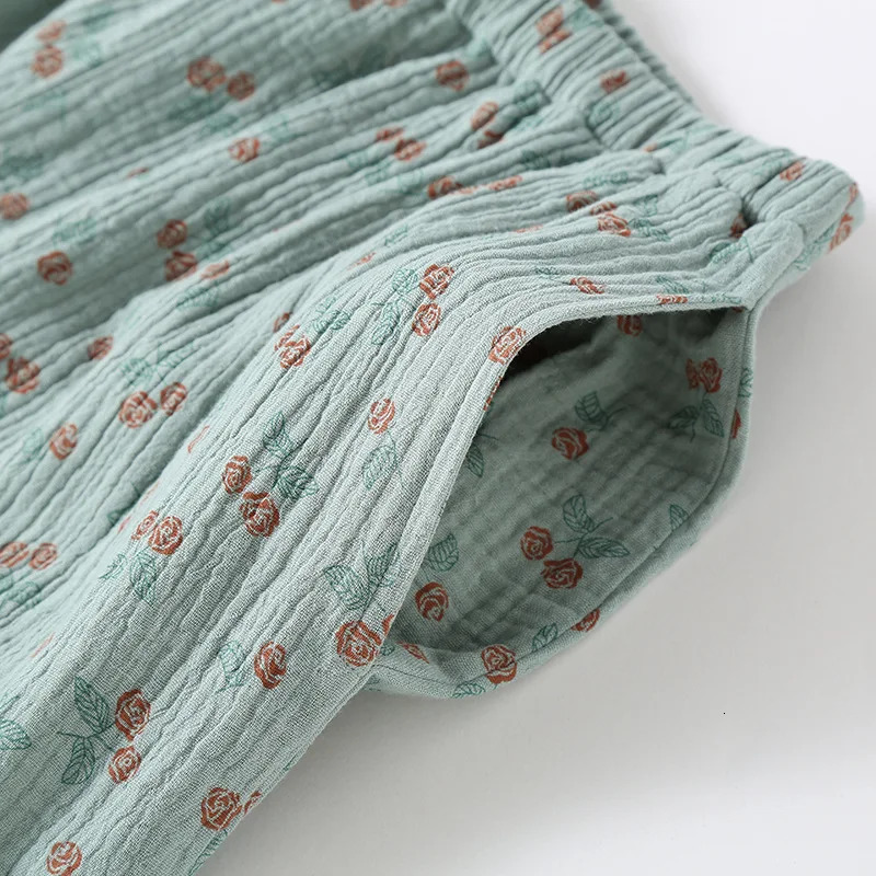 Cotton Doublelayer Gauze Kimono Robes with Long Pants Pajamas Set for Womens Spring and Autumn Thin Style Retro Home Clothes 251231