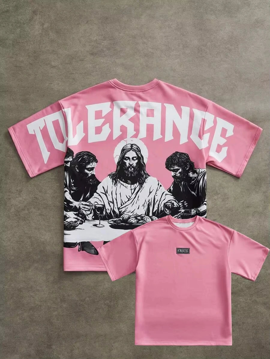 Selling Men Printed Jesus Last Supper T-Shirt Round Neck Jersey Short Sleeved Style Top Informal Gothic Retro Hip-Hop Style 251230 - view 3