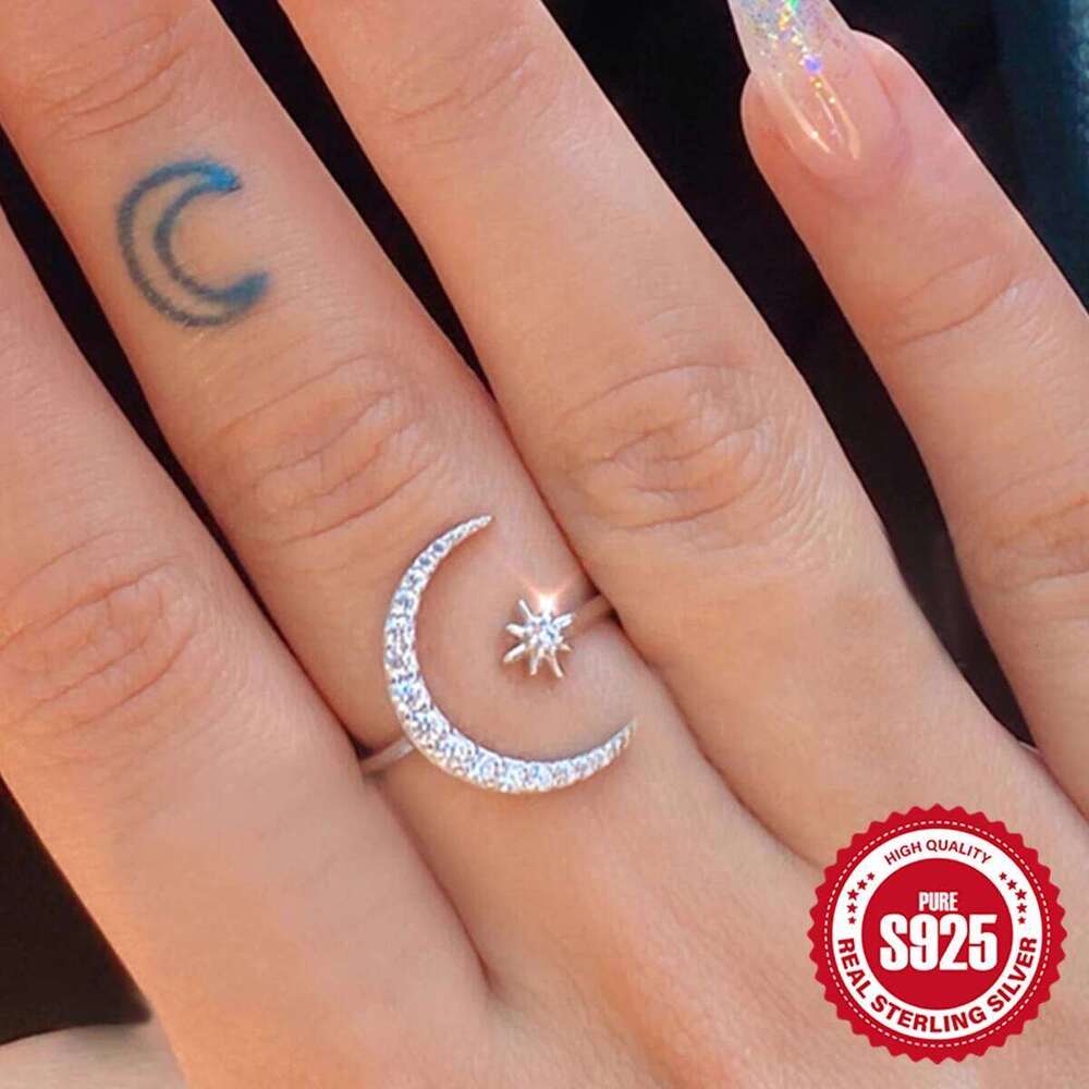 Aide 925 Sterling Silver Star Embrace Moon Zircon Adjustable Rings For Women Gold Luxury Minimalist Jewelry Wedding Party Gift