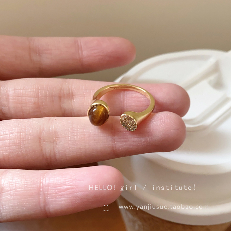 Luxury Brand Designer Jewelry Melard Tiger Eye Stone Ring For Women Irregular Ins Style Adjustable Open Temperament Simple Retro Ring