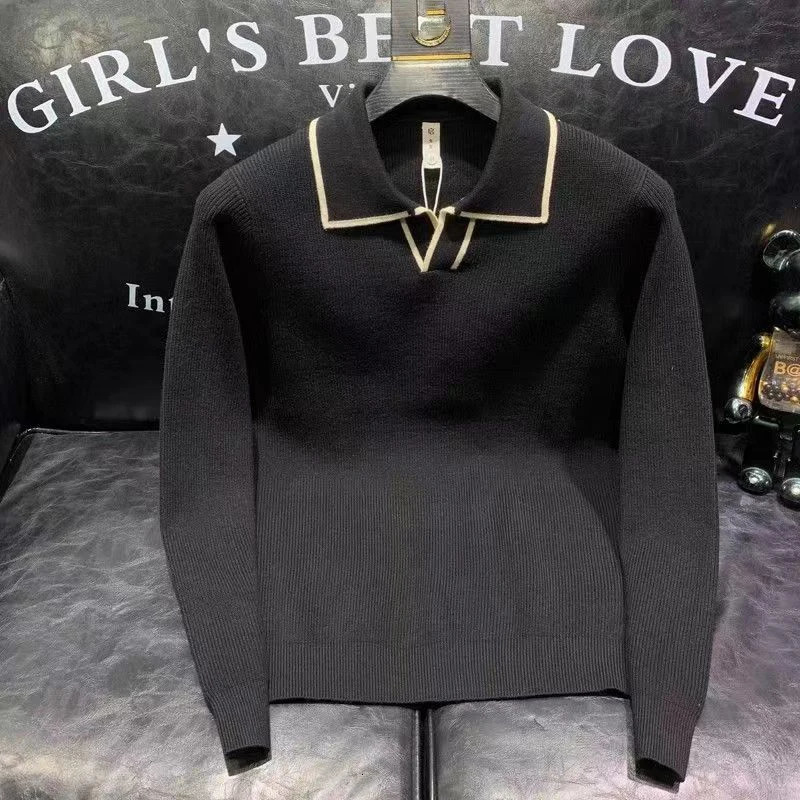 Spring Autumn Mens Knitting Long Sleeve Solid High Quality Polo Shirts Sports Business Slim Fit Polo Shirt Fashion Tees Tops 251230