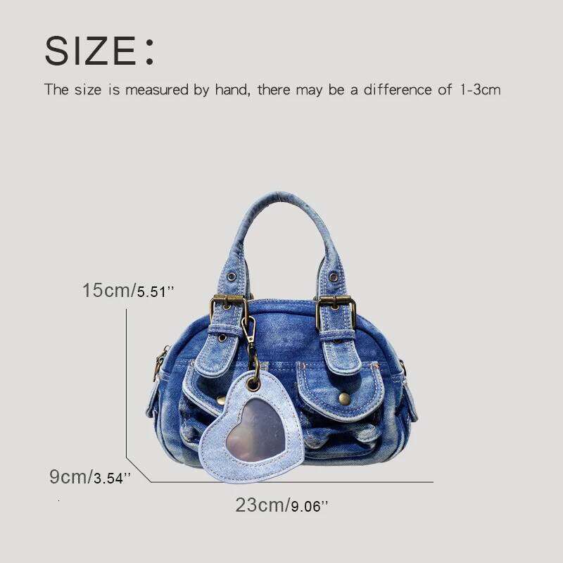 Korean Casual Denim Bowling Bags For Women Luxury Designer Handbag And Purses 2025 New In Vintage Washing Process Small Shoulder