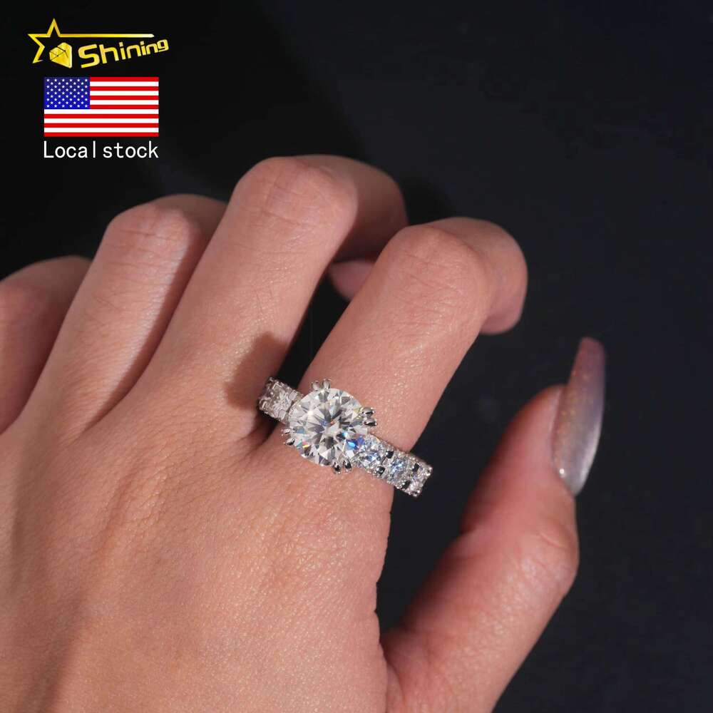 USA Warehouse New Design 925 Silver Iced Out 5ct VVS Moissanite Engagement Custom Women Luxury Wedding Ring