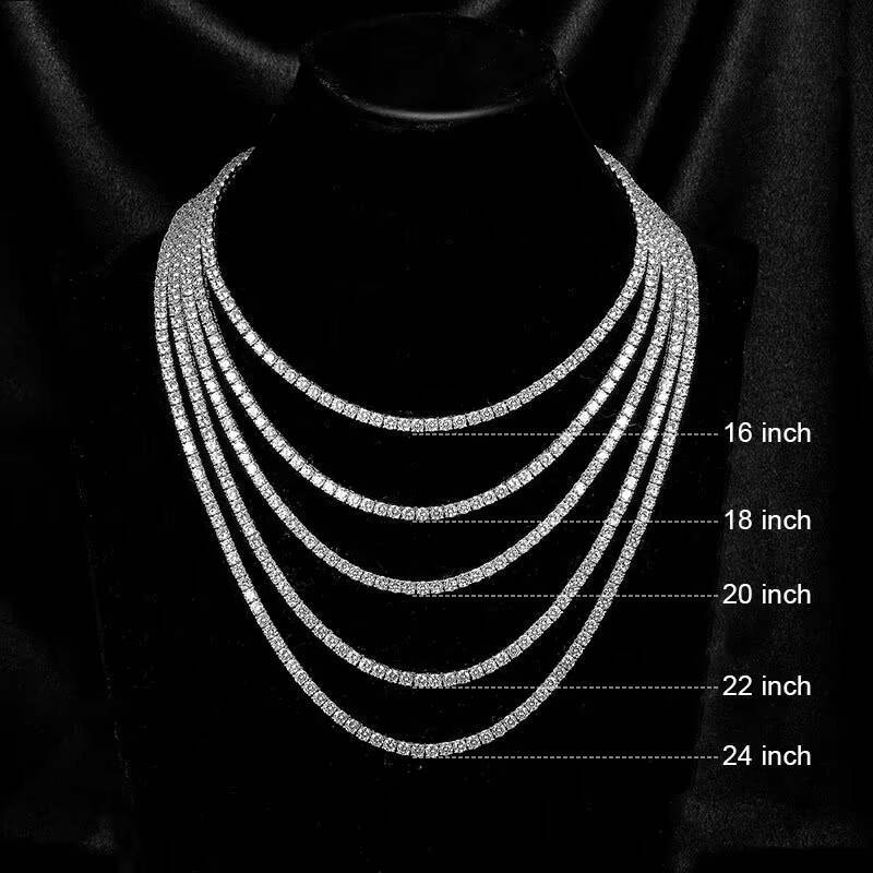 Fashion Trendy silver 18K Gold Plated 2mm/3mm/4mm/5mm/6mm Silver vvs moissanite Tennis Chain Necklace