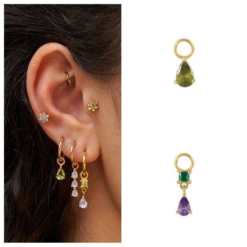 Aide 925 Sterling Silver Charms Colorful Olive Green Water Drop Pendants For DIY Earrings Making Jewelry Accessories