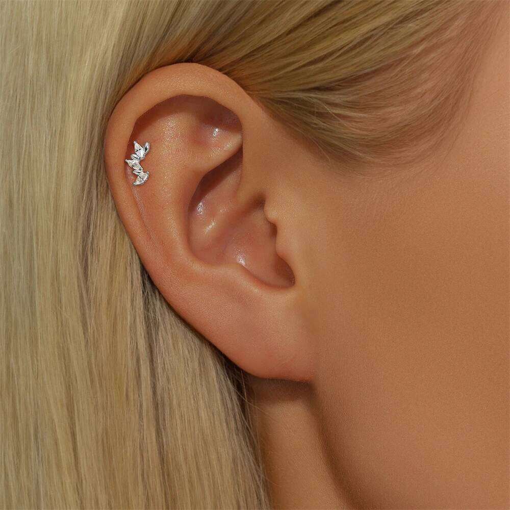 Aide 925 Sterling Silver 1PC Horse Eye Zircon Flat Head Cartilage Piercing Stud Earring For Women Claasic Opal Ear Bone Studs