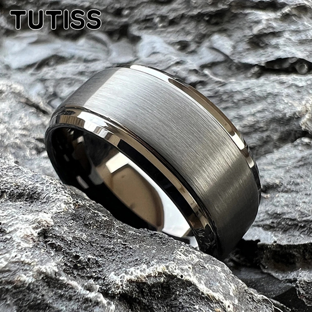 TUTISS 10MM Classic Men Ring Women Tungsten Wedding Band Stepped Beveled Brushed Finish Comfort Fit Size 7-15 251230
