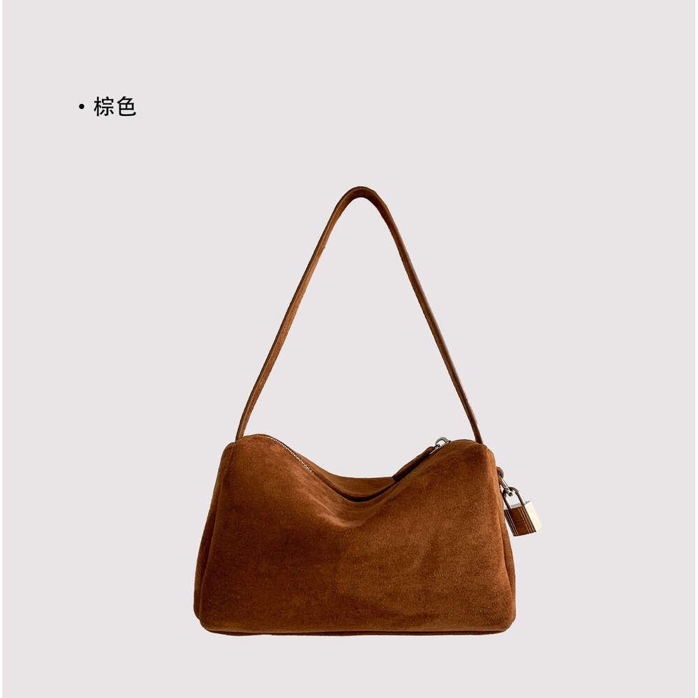 Cross-Border Korean Style Pillow 2025 Winter New Niche Handheld Cylinder Tote Solid Color Matte Suede Bag for Women
