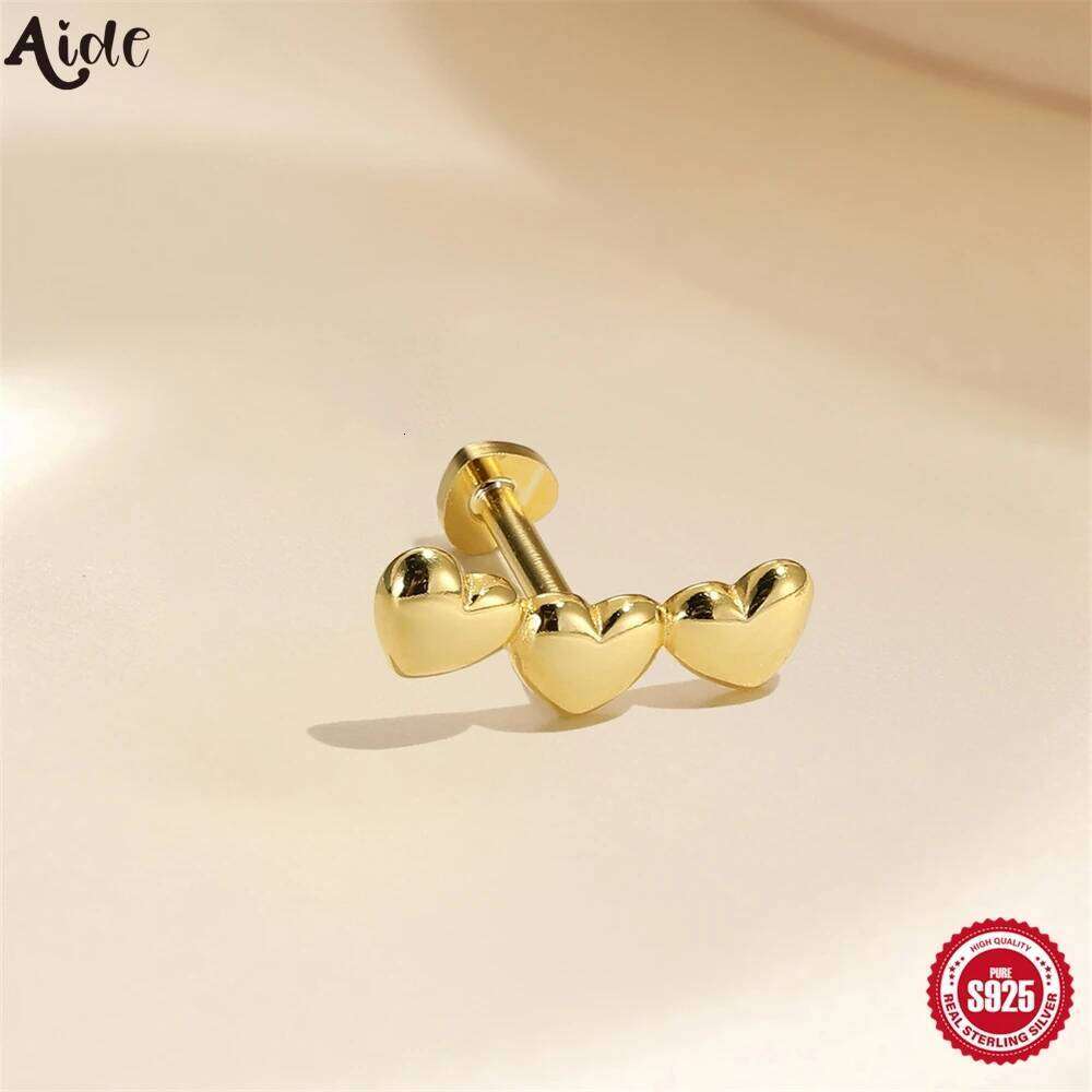 Aide 925 Silver Helix Cartilage Piercing Earrings For Women 18K Gold Color Heart Exquisite Ear Bone Studs Fine Jewel Accessories