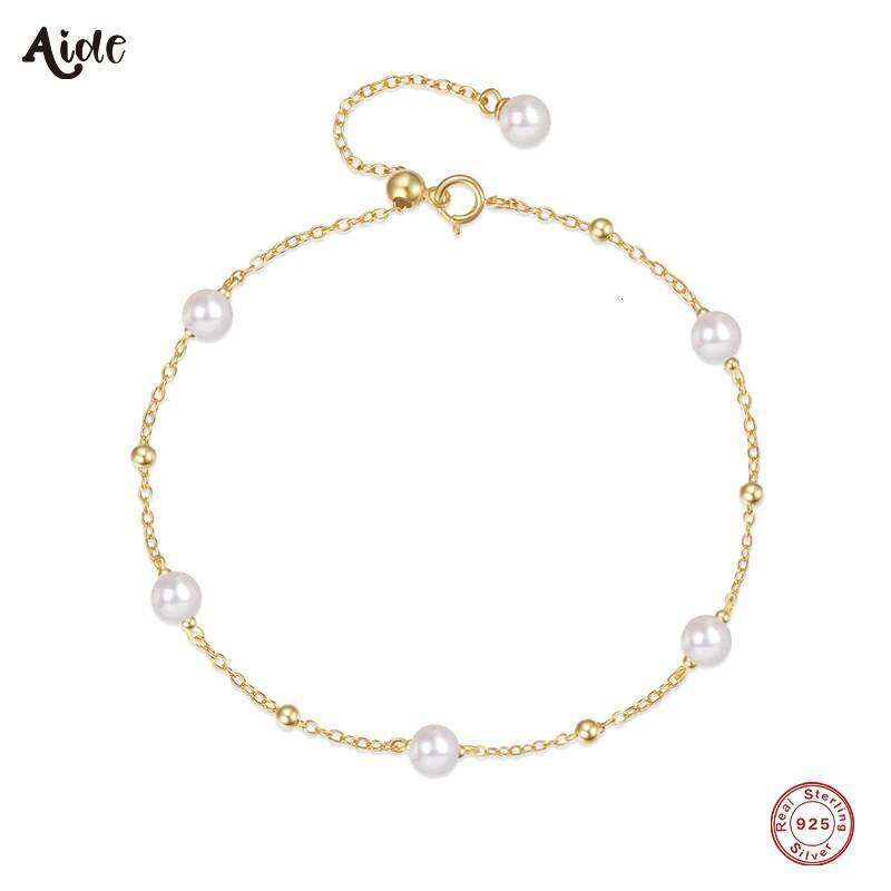 Aide 925 Sterling Silver Beaded Pearl Adjustable Versatile For Women 18K Gold Ins Bracelet Fine Jewelry Party Gift