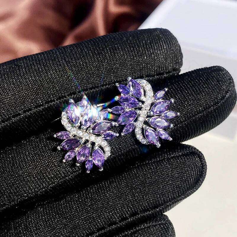 Huitan Gorgeous Marquise Purple CZ Stud Bling Accessories for Women Wedding Elegant Lady Earrings Luxury Jewelry