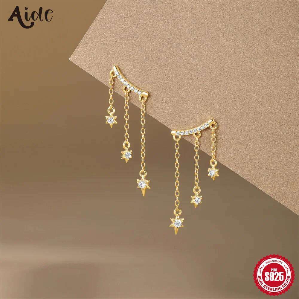 Aide 925 Silver Fashion Long Tassels Dangle Earrings for Women Girls Sparkling Chains Zircon Party Fine Jewelry Accessories