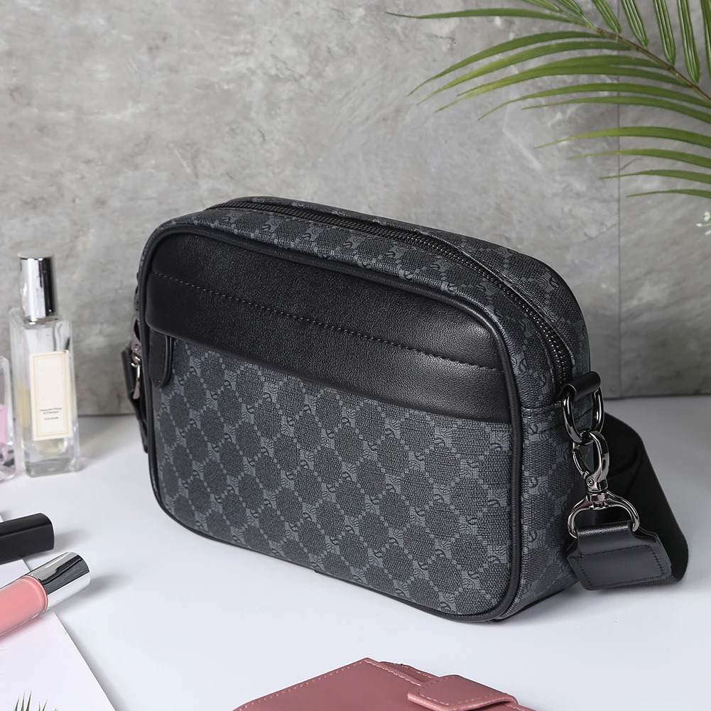 Business Shoulder Bag for Men n Plaid PU Leather Messenger Bag Crossbody Bag Casual Zipper Small Square Sling Bag 251230