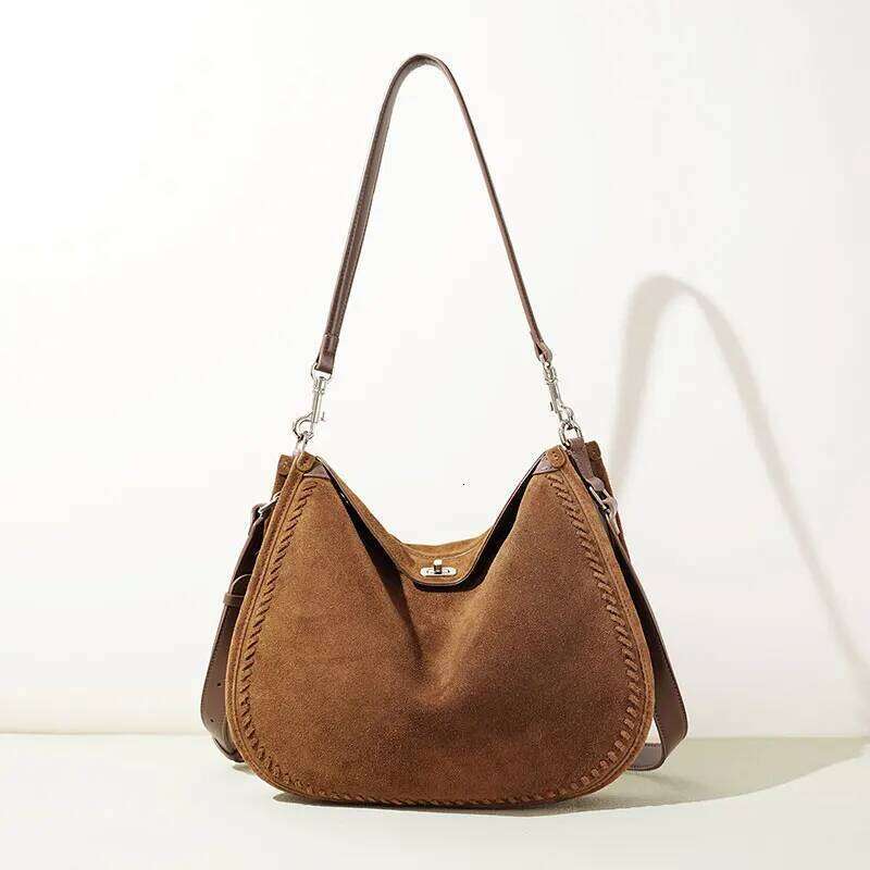 Suede Leather Women's 2026 New Luxury Women Shoulder Bag High Quality Vintage Cowhide Crossbody Bags Female Handbag Xiu Lai Si
