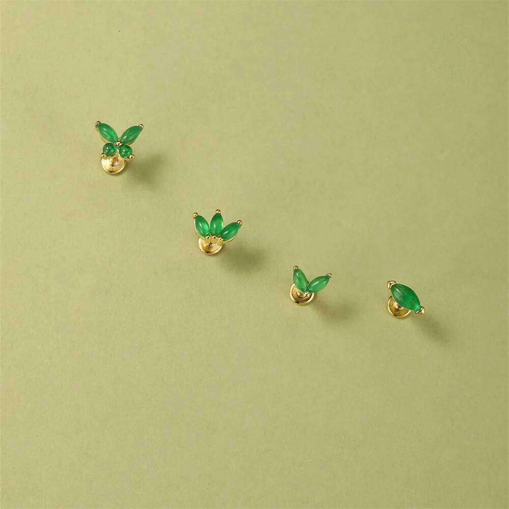 Aide 1PC 925 Sterling Silver 18K Gold Threaded Piercing Earring Women Ins Green Red Colors Zircon Ear Bone Nail Gift Jewelry