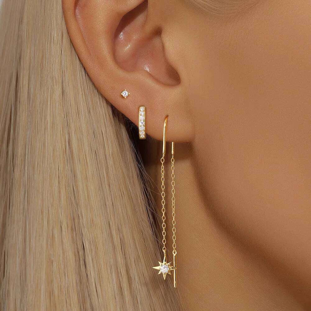 Aide 925 Sterling Silver Asymmetric Drop Earrings for Women Double Round Hoops Earring Hot Sale Brincos Pendientes Jewelry