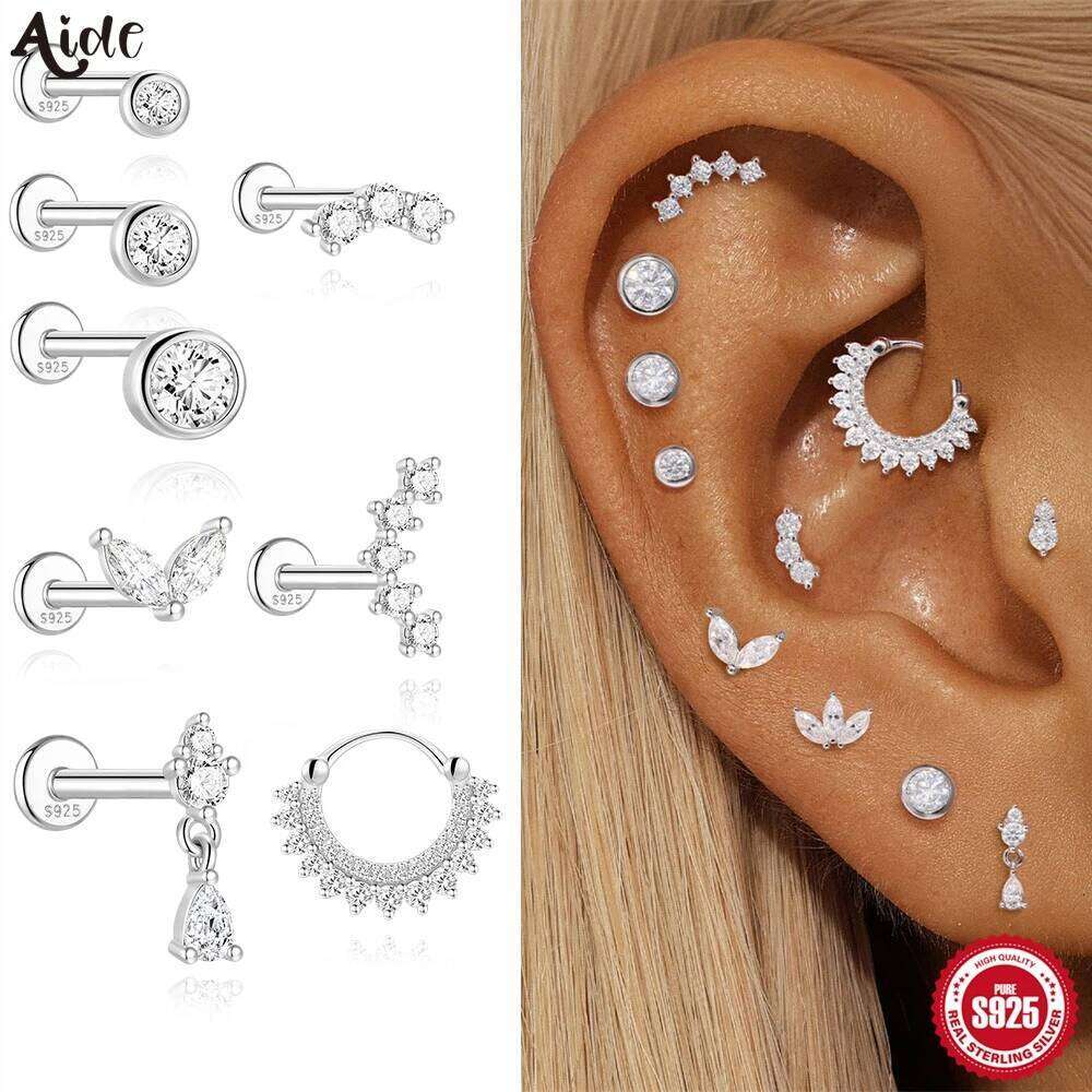 Aide Diamond Stud Earrings for Orginal 925 Sterling Silver Screw Women Flat Back Moissanite Earring Jewel