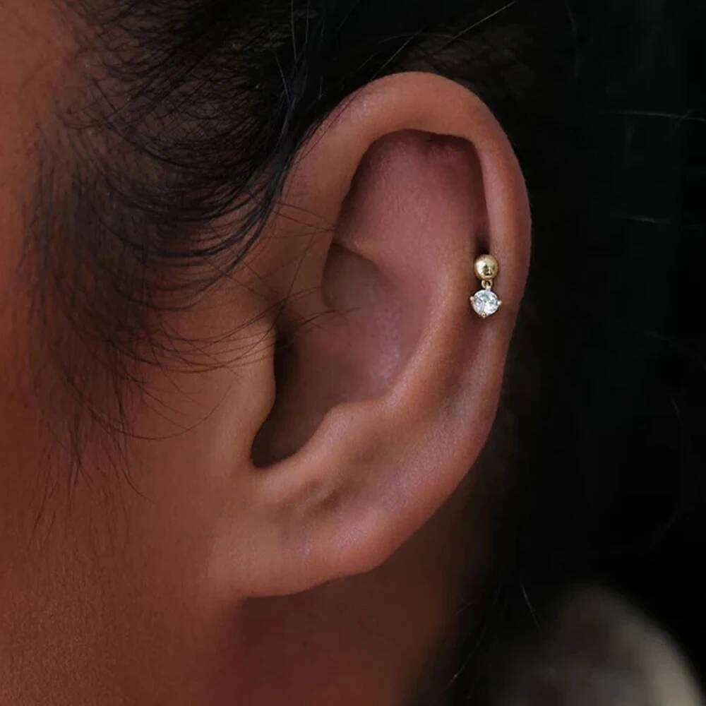 Aide 925 Sterling Silver Dangling Zircon Gold Chain Drop Earrings For Women Piercing Flat Screw-Back Minimalist Jewelry Gift