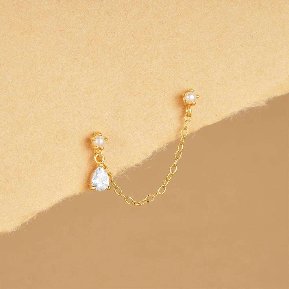 Aide 925 Sterling Silver Flower Heart Star Cubic Zircon Link Chain Double Stud Earring For Women Pendant Earrings Piercing Jewel