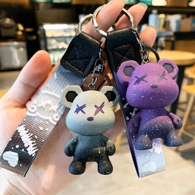 Gradient Color Little Bear Keychain PVC Material Cute Style Bag Charm Cartoon Doll Car Key Chain Gift