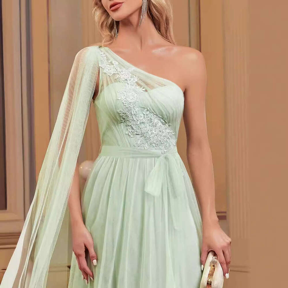 New Style Floor Length Sleeve Appliqu Chiffon Long Dress Mermaid Bridesmaid Banquet Evening Gown Women S Luxury Clothing