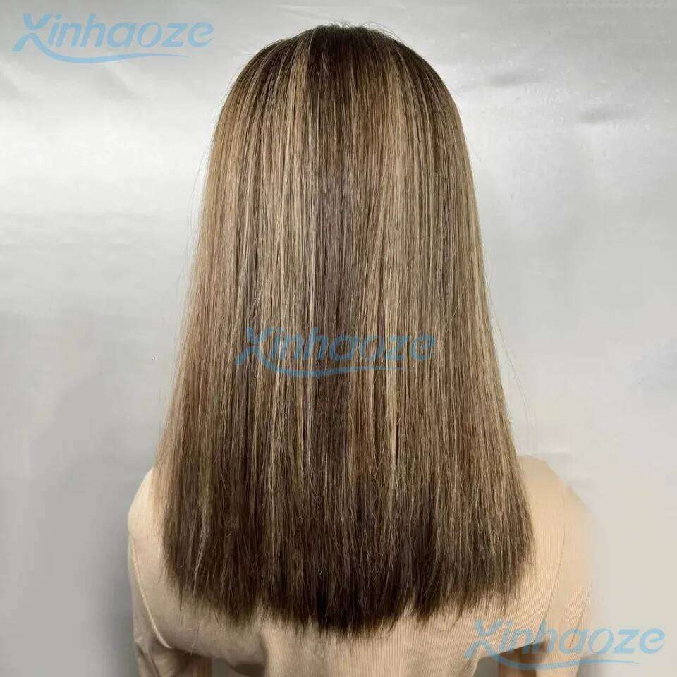 Silky Straight Human Hair Brown Blonde #4/27 Highlight Glueless 5x5 Silk Top Closure Pre Plucked 13x6/360 Lace Frontal Wigs