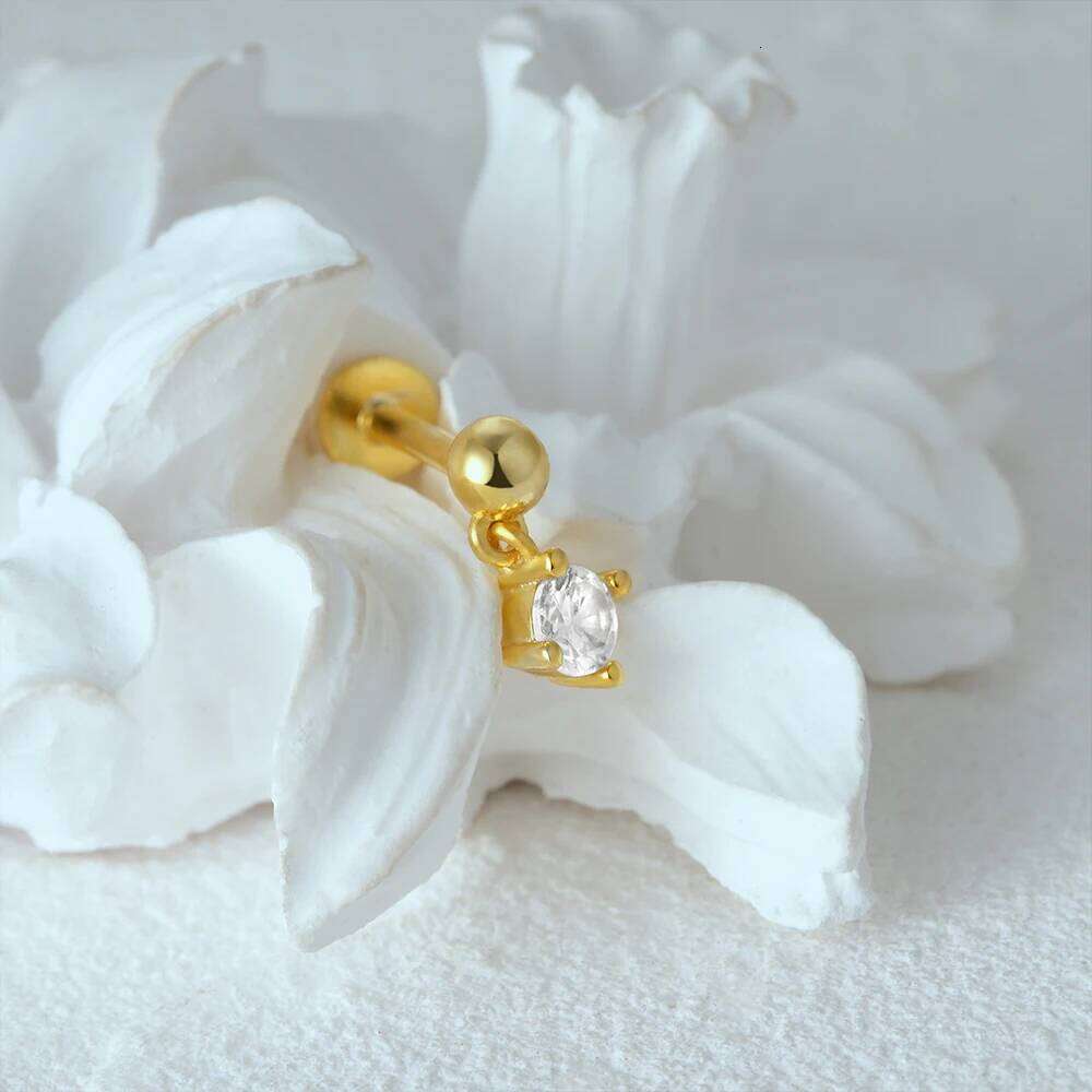 Aide 925 Sterling Silver Dangling Zircon Gold Chain Drop Earrings For Women Piercing Flat Screw-Back Minimalist Jewelry Gift