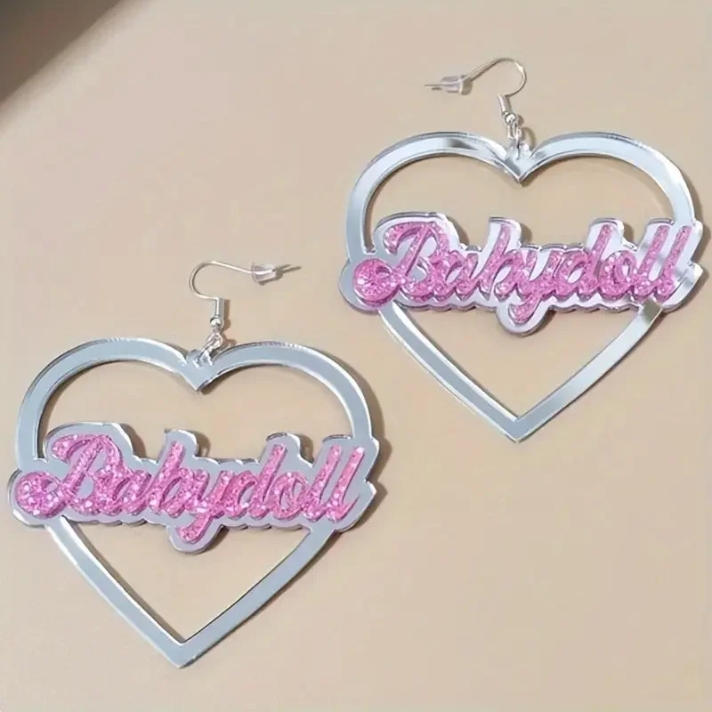 Hollow Heart Bling Letter Decor Dangle Earrings Elegant Style Acrylic Jewelry Trendy Valentines Day Gift 251230