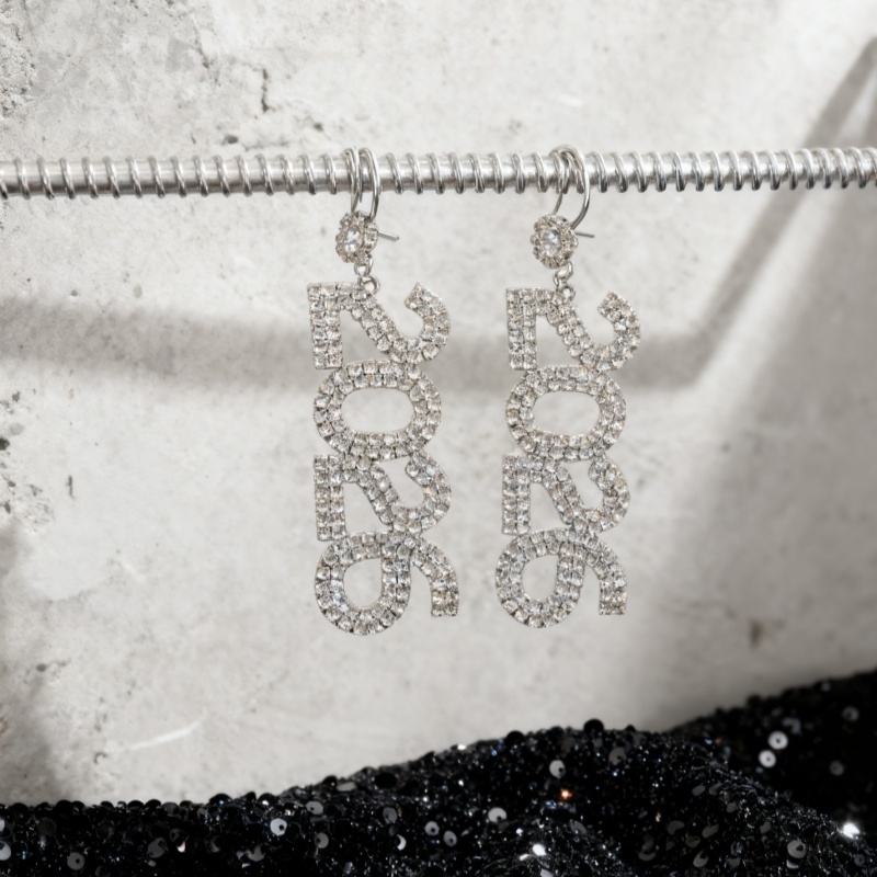 Sparkly Crystal Letter Drop Earrings Trendy Long Statement Earrings Daily Party Jewelry
