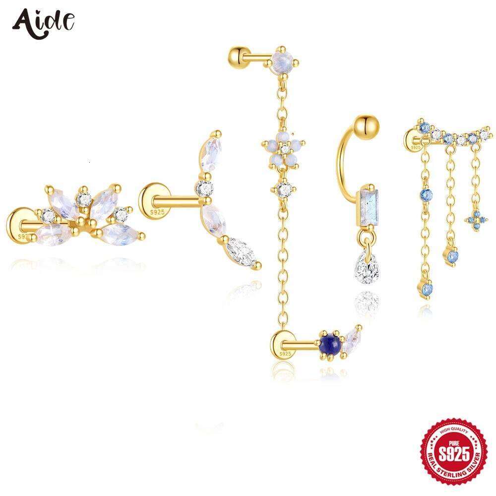 Aide 925 Sterling Silver Blue Moonlight Stone Star Moon Pendant Earrings For Y2K ECute Dream Fairy Vintage Jewelry Accessories