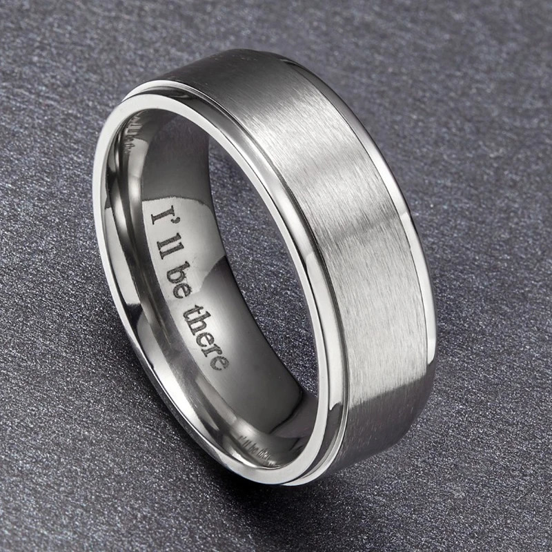 Somen 8mm Men Black Brushed Ring With I Love YouIll be there Wedding/Engagement Rings Bague Homme Name Engraved 251230