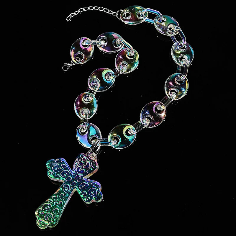 Trendy Acrylic Transparent Colorful Coffee Seeds Cross Pendant Necklace for Men Women Brambles Wire Necklaces Fashion Jewelry 251230