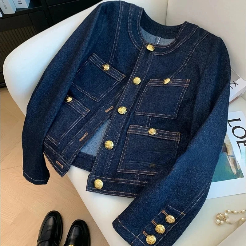 Womens Vintage Denim Jacket Spring ButtonUp Korean Fashion Blue Chic Bomber Outwear Top Style Casual Ropa De Mujer 251231