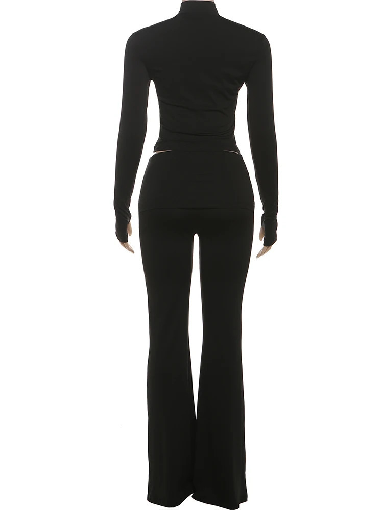 Kliou Female High Street Style 2 Piece Set Autumn Trend Single-Breasted Full Sleeve Crop TopsStraight Pants Causal Basic Suits 251231