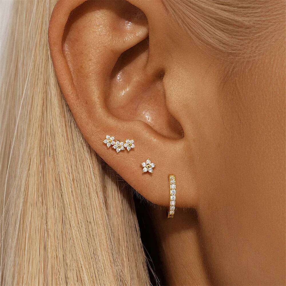 Aide 925 Sterling Silver 3pcs Flower Zircon For Women Jewelry HandMakings Findings DIY Star Earrings Set pendientes