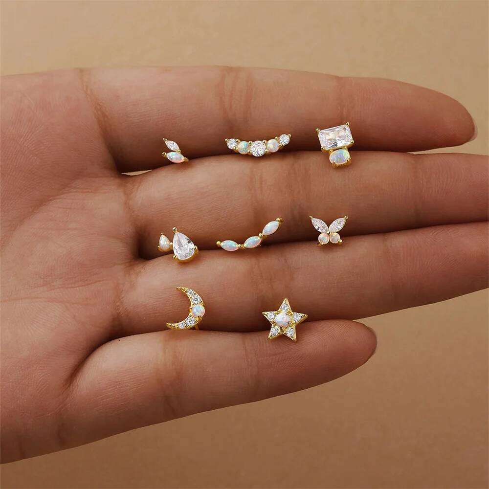 Aide Real 925 Sterling Silver Colorful Zircon Stud Earring For Fashion Women Classic Delicate Opal Jewelry Minimalist Bijoux 1PC