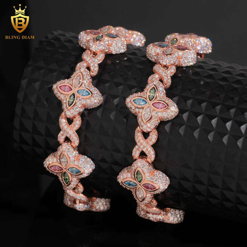 VVS Moissanite 18mm Colorful Marquise Cut Silicon Stone Rose Gold Plated 925 Silver Chain Bracelet Fashion Jewelry
