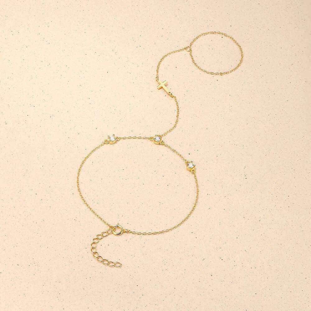 Aide S925 Sterling Silver Minimalism Cross Zircon Finger For Women Flower Multi-layer Bracelet Fine Jewelry Pulseras