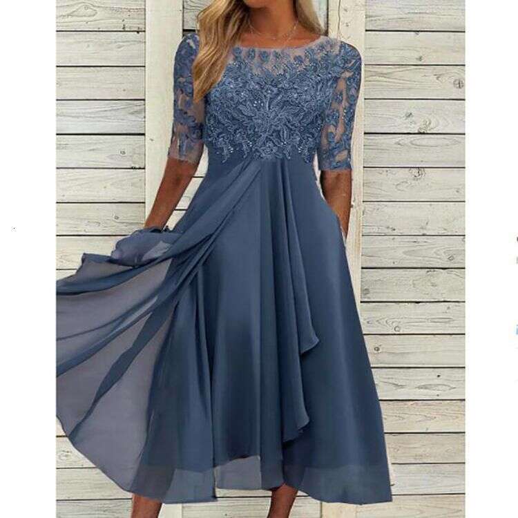2026 European Station Cross-Border Chiffon Patchwork Lace Hollow Long Dress Bridesmaid Evening Gown Women's Clothing