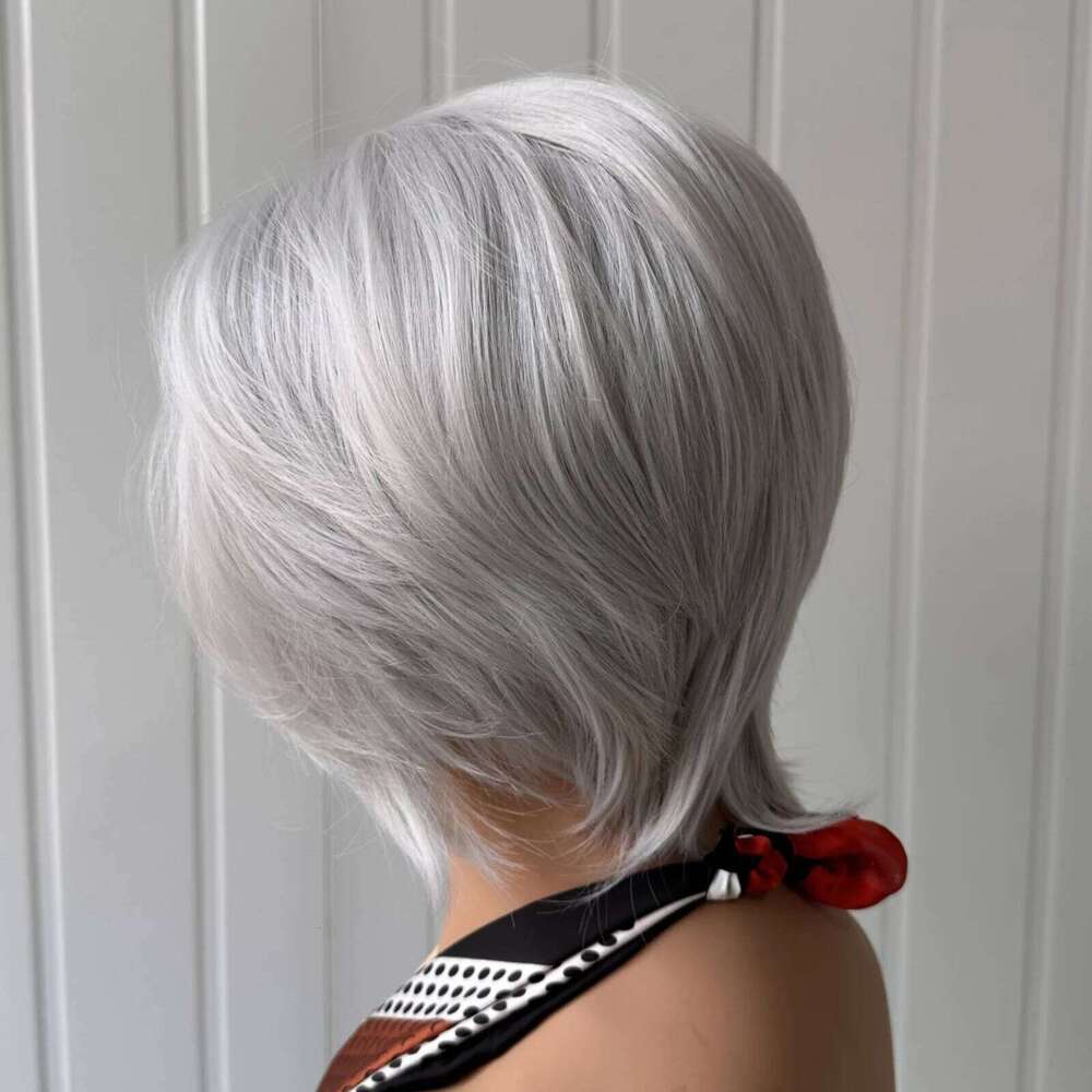 RDY Pixie Cut Short Bob Silver Grey Synthetic Front Wig Gluless Layered Straight Hair Frontal Lace Wigs for Women Daily