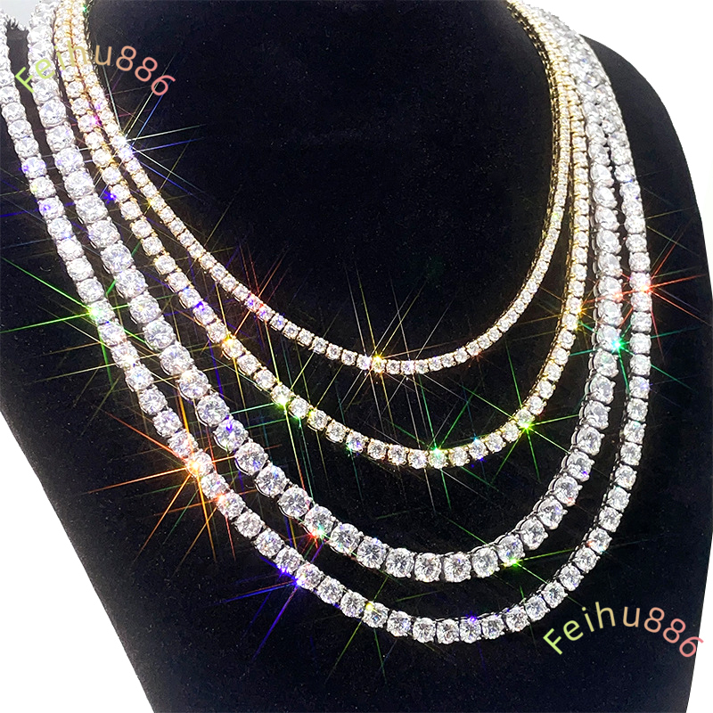 Hot Selling Unisex Tennis Chain Necklace One Row with 3mm-5mm vvs moissanite vvs moissanite Stylish Hip Hop Icy Jewelry