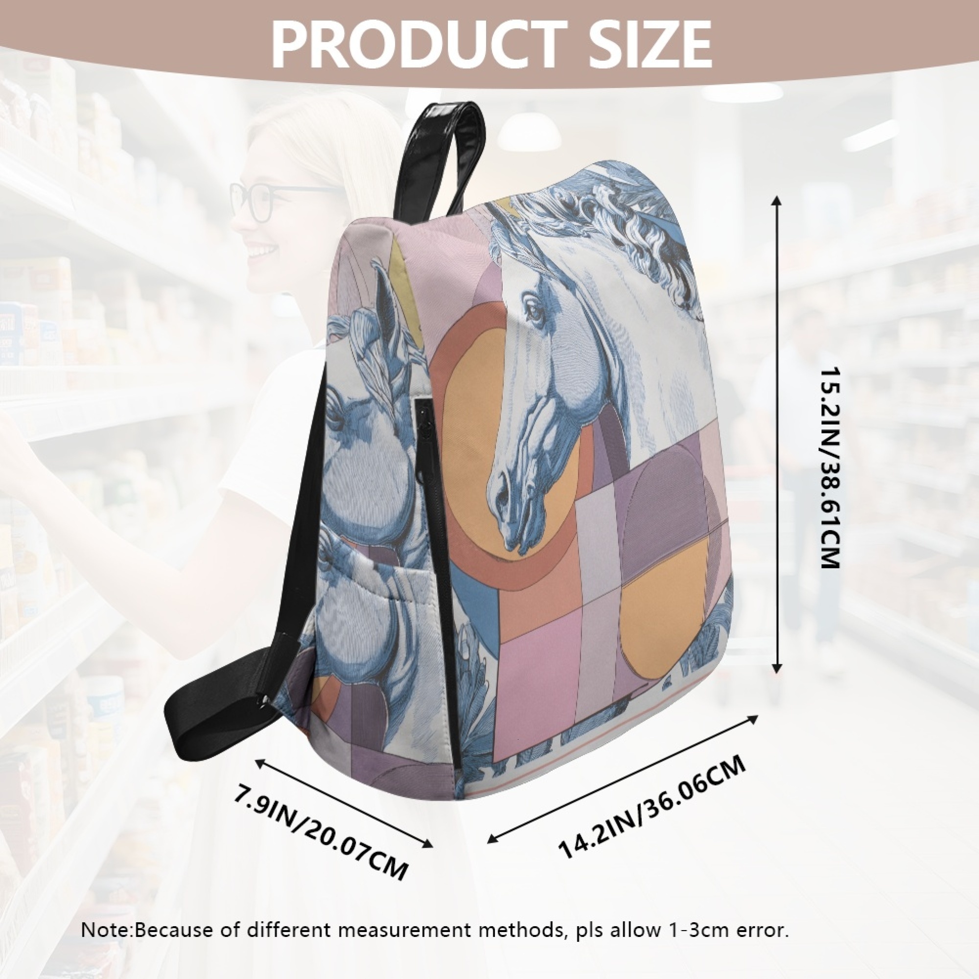 Custom H Designer Fashion Anti Theft Backpack Luxury Horse Pattern Unisex Full Print Backpack Laptop Bag Travel Bag H43