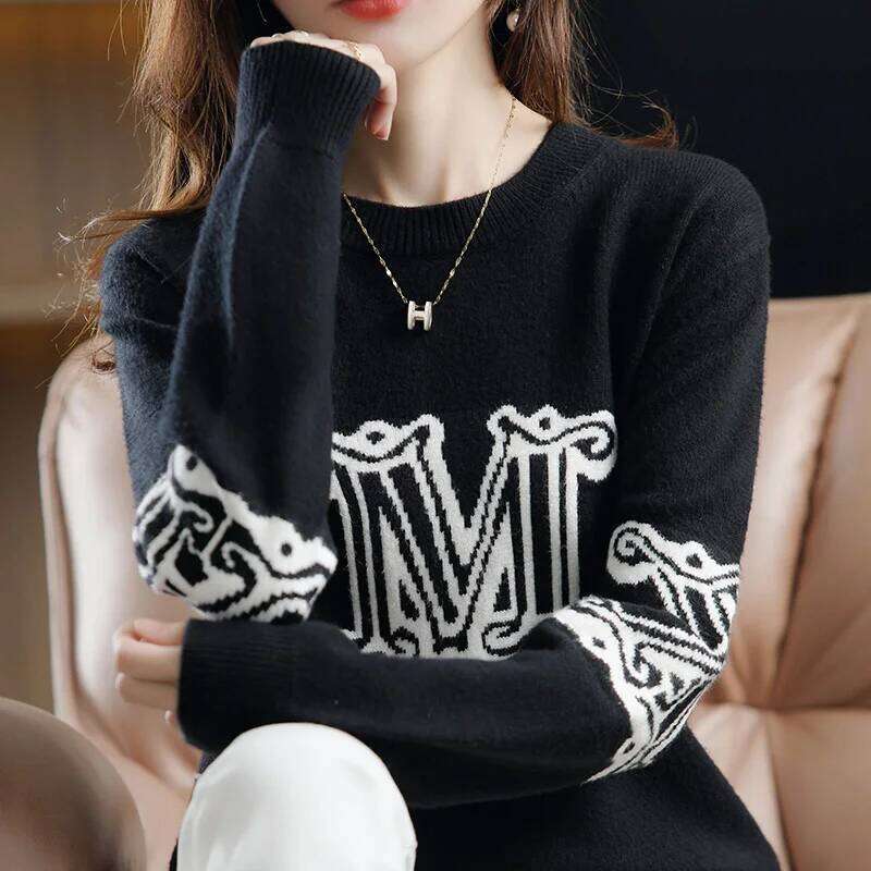Autumn And Winter Elegant Cashmere O Neck Slouchy Loose Soft Women's Sweater Fashion Pullover