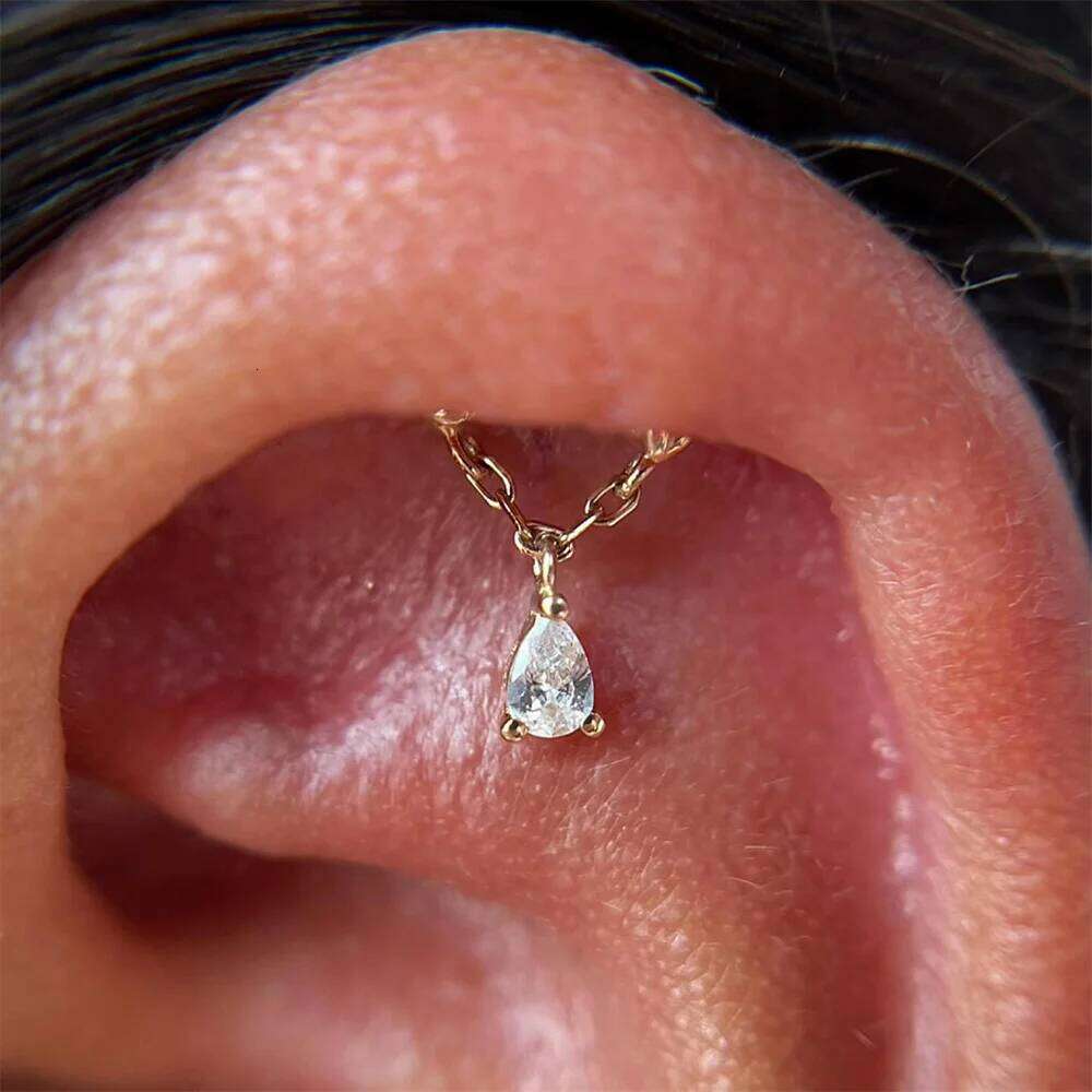 Aide 925 Sterling Silver Golden Zircon Cartilage Stud Earring Multiple Styles Helix Tragus Conch Piercing DIY Jewelry for Women